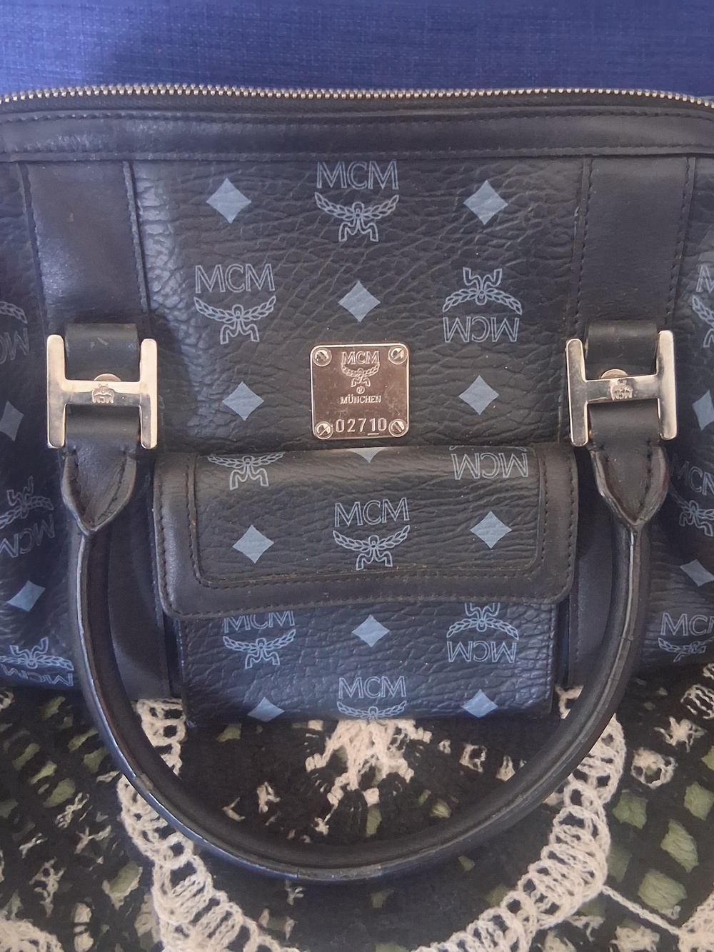 MCM Black Visetos Leather Satchel Bag